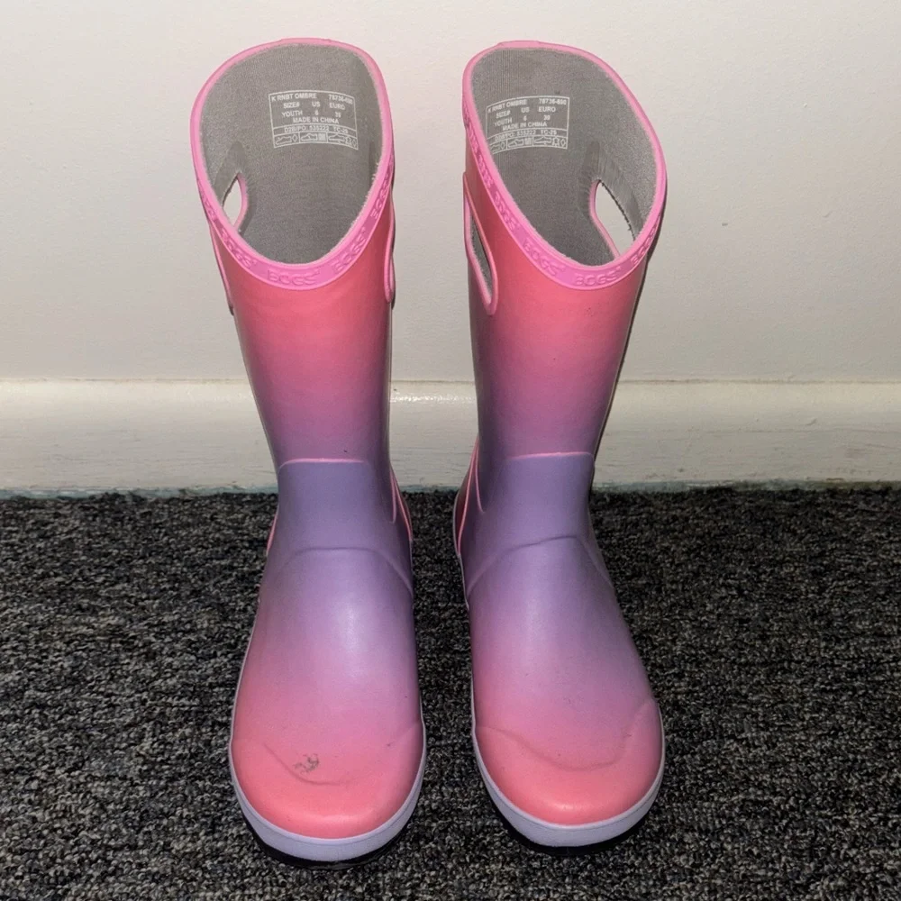 BOGS Kids Ombre Rain Boots Youth 6 – Pink Purple Waterproof Rubber Boots